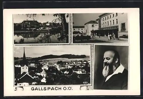 AK Gallspach /O.-Ö., Ortspartie am Wasser, Geschäftshaus, Portrait, Teilansicht