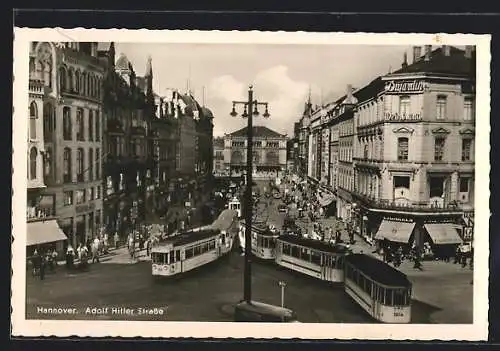 AK Hannover, Strasse, Strassenbahnen