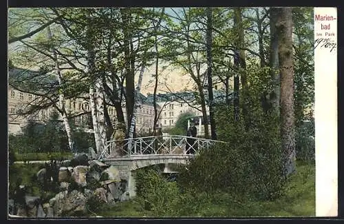 AK Marienbad, Brücke im Park