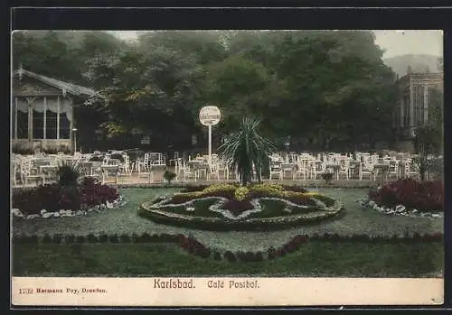 AK Karlsbad, Terrasse im Café Posthof