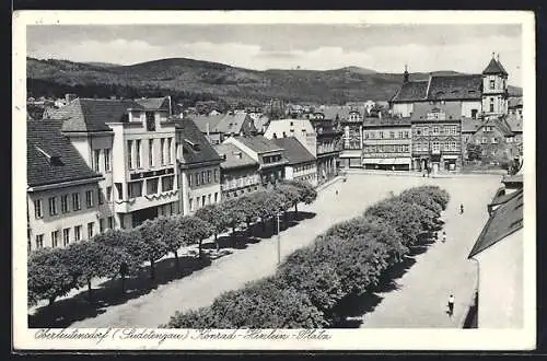 AK Oberleutensdorf, Konrad-Henlein-Platz aus der Vogelschau, e