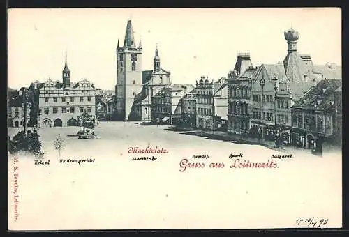AK Leitmeritz, Marktplatz mit Kirche, Roland und Salzamt