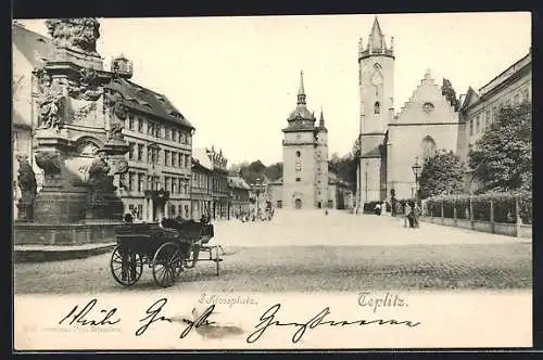 AK Teplitz, Schlossplatz mit Brunnen und Türmen