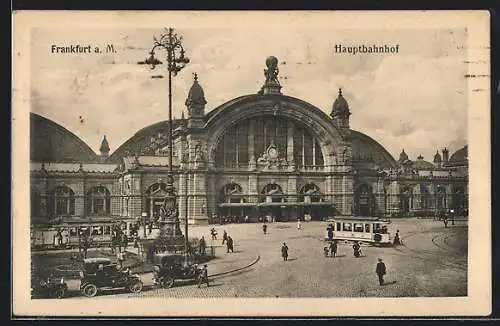 AK Frankfurt a. M., Hauptbahnhof, Vorplatz mit Strassenbahn