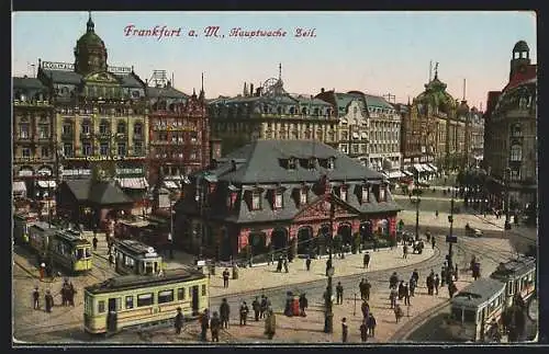 AK Frankfurt, Hauptwache Zeil, Strassenbahnen