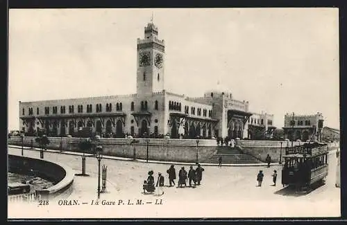 AK Oran, La Gare, Strassenbahn