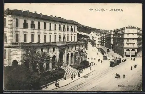 AK Alger, Le Lycée, Strassenbahn