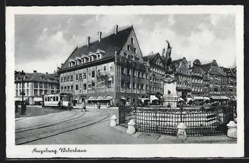 AK Augsburg, Strassenbahn am Weberhaus