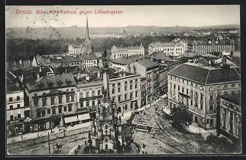 AK Olmütz, Strassenbahn in der Littauergasse vom Rathaus gesehen