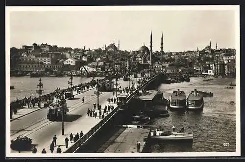 AK Konstantinopel, Strassenbahnenen auf der neuen Galatabrücke