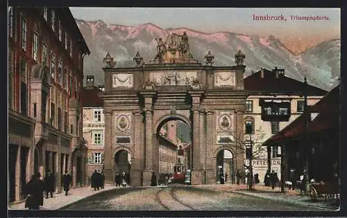 AK Innsbruck, Strassenbahn an der Triumphpforte