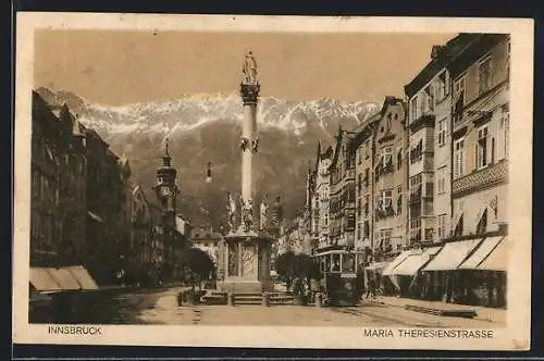 AK Innsbruck, Strassenbahn in der Maria Theresienstrasse