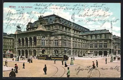 AK Wien, Strassenbahn an der k. kgl. Hofoper