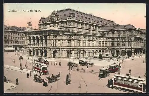 AK Wien, Strassenbahn an der k. k. Hofoper aus der Vogelschau