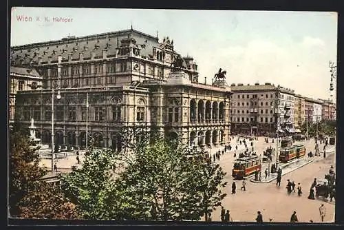 AK Wien, Strassenbahn fährt an der k. k. Hofoper vorbei