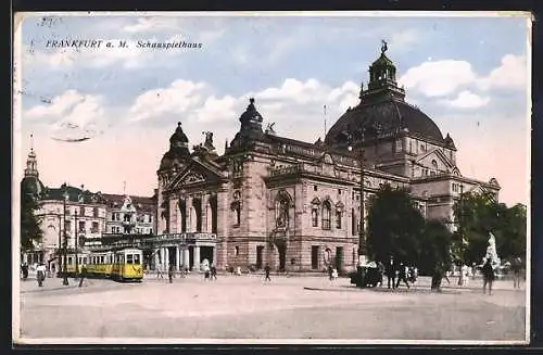AK Frankfurt a. M., Strassenbahn am Schauspielhaus