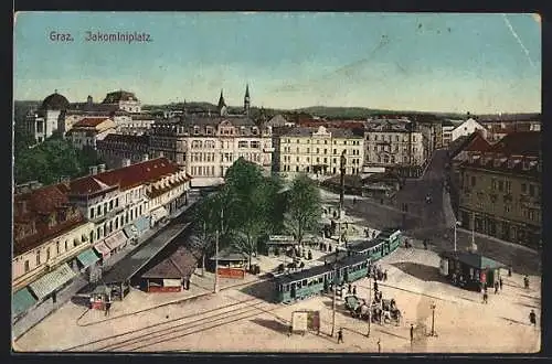 AK Graz, Strassenbahn am Jakominiplatz