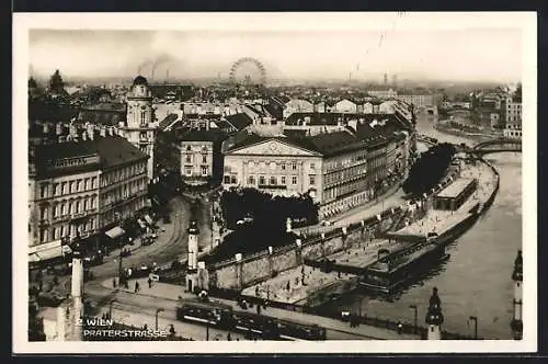 AK Wien, Strassenbahn auf der Brücke an der Praterstrasse