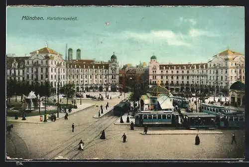 AK München, Karlstorrondel mit Strassenbahn