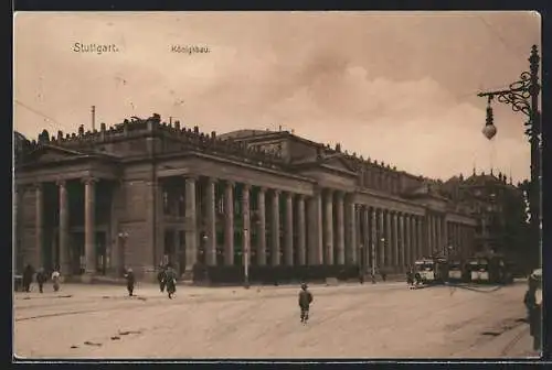 AK Stuttgart, Strassenbahn vor dem Königsbau
