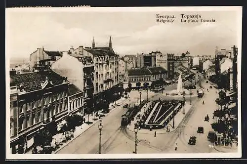 AK Belgrade, la place Terazia, Strassenbahnen