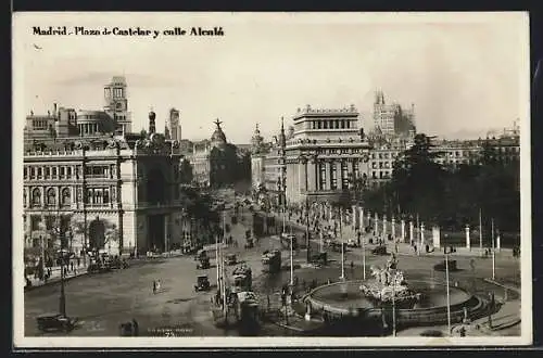 AK Madrid, Plaza de Castelar y calle Alcala, Strassenbahnen