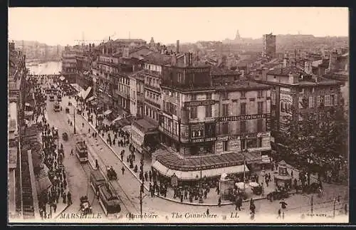AK Marseille, La Cannebière, tram, Strassenbahn