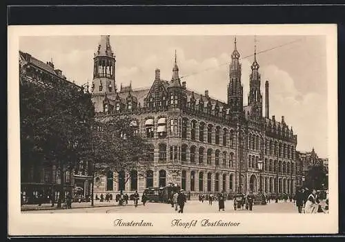 AK Amsterdam, Hoopfd Postkantoor, tram, Strassenbahn