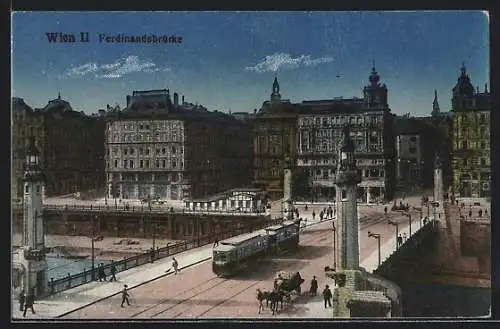 AK Wien, Ferdinandsbrücke mit Strassenbahn