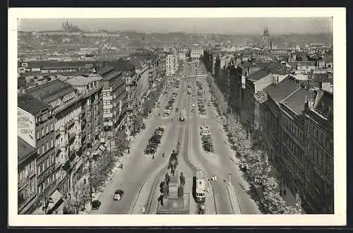 AK Prag, Wenzelsplatz mit Strassenbahn