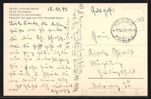 AK Prag, Wenzelsplatz mit Strassenbahn