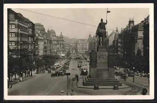 AK Prag, Strassenbahn am Wenzelsplatz