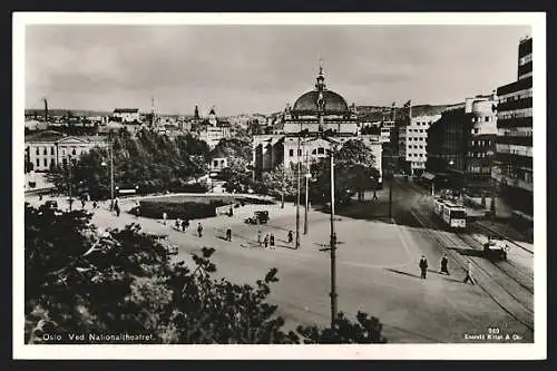 AK Oslo, Ved Nationaltheatret, trikk, Strassenbahn