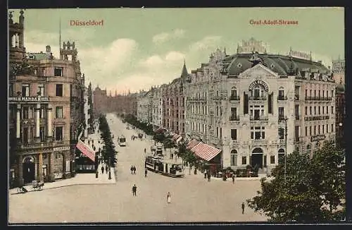 AK Düsseldorf, Graf-Adolf-Strasse mit Strassenbahn
