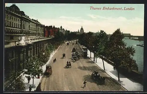 AK London, Thames Embankment, Strassenbahn
