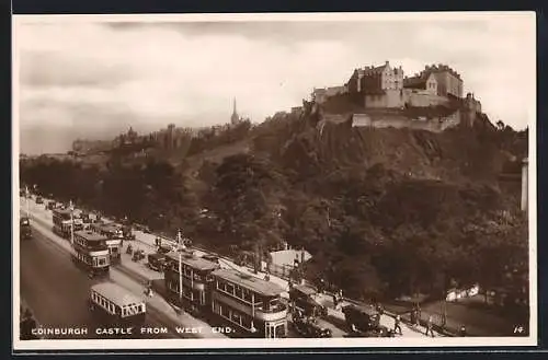 AK Edinburgh, Castle from West end, Strassenbahnen