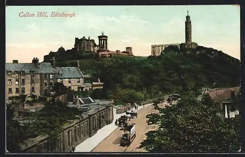 AK Edinburgh, Calton Hill, Strassenbahn