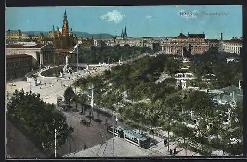 AK Wien, Franzensring mit Parkanlage und Strassenbahn
