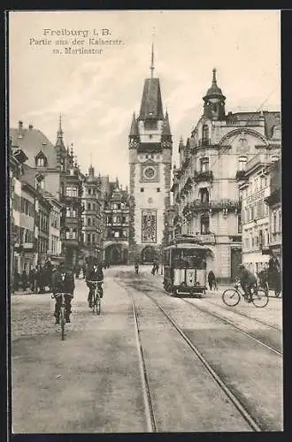AK Strassenbahn in der Kaiserstrasse in Freiburg