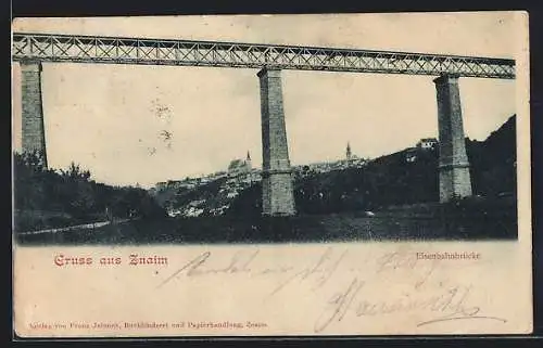 AK Znaim, Blick auf die Eisenbahnbrücke