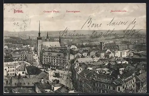 AK Brünn, Grosser Platz, Rennergasse und Jesuitenkirche