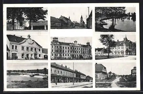 AK Mezimosti, Bahnhof, Strassenpartie, Gebäudeansicht