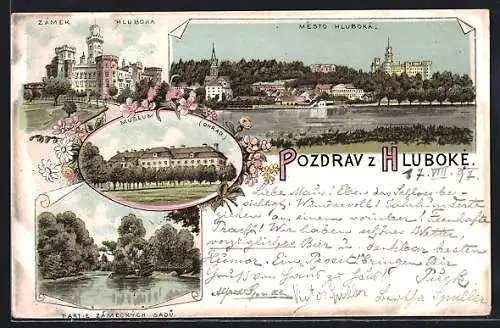 Lithographie Hluboka, Museum Ohrad, Zámek Hluboká, Partie Zámeckých Sadu