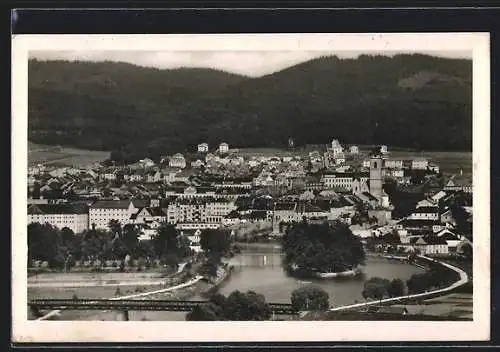 AK Písek, Ortsansicht mit Brücke aus der Vogelschau