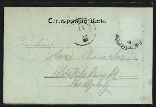 Mondschein-AK Frauenberg, Ortsansicht mit Blick auf das Schloss