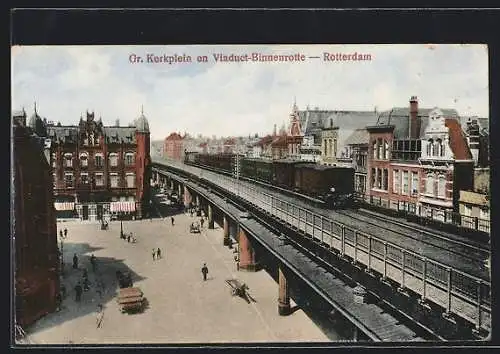 AK Rotterdam, Gr. Kerkplein en Viaduct-Binnenrotte
