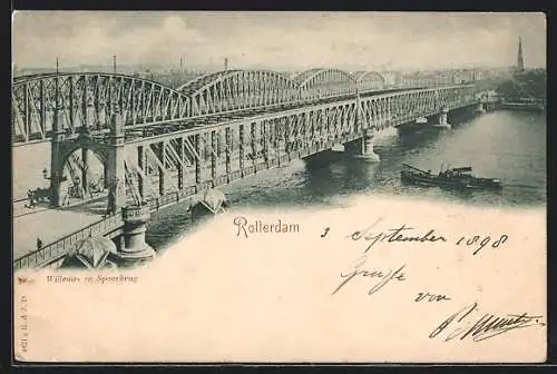 AK Rotterdam, Willems- en Spoorbrug, Dampfer an der Brücke