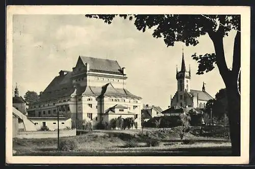 AK Policka, Teilansicht mit Kirche
