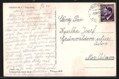 AK Policka, Teilansicht mit Kirche