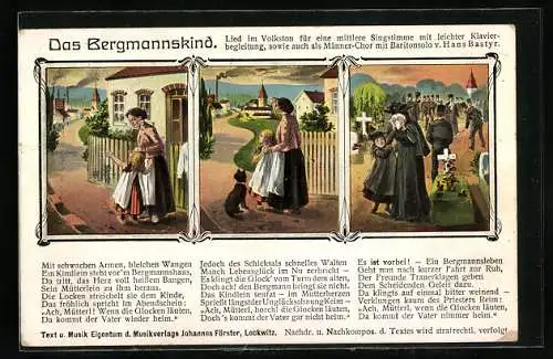 AK Lied: Das Bergmannskind, Bergmannskind trauert mit seiner Mutter um den Vater